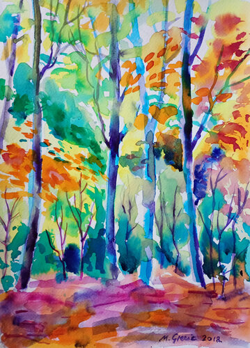 Colorful forest de Maja Grecic, Obra en papel a la venta en Singulart