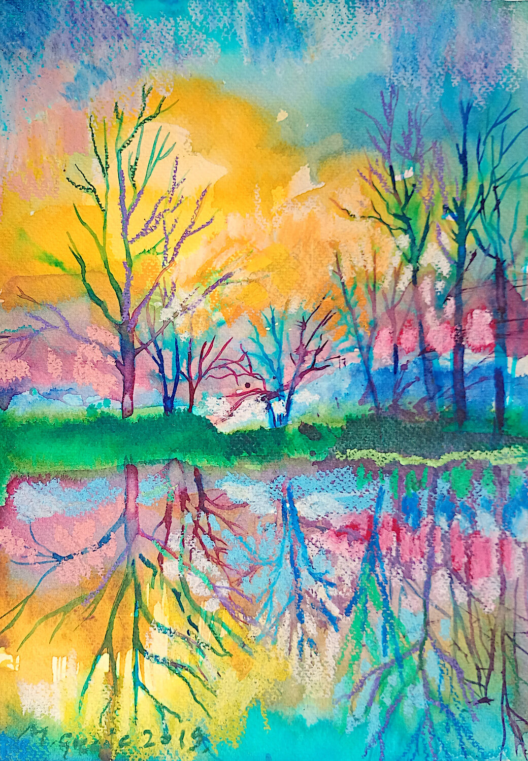 Water trees and sky Maja Grecic Werk op papier te koop