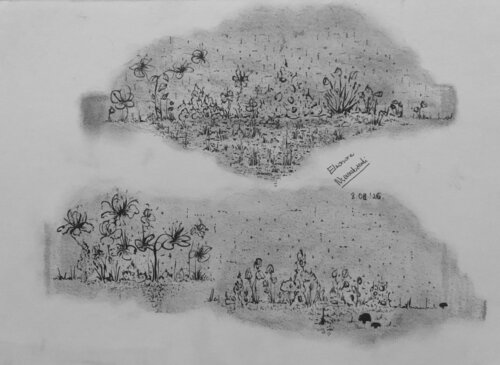 SOUS LA TERRASSE - étude XIV van Eléonore Nsanabandi, Tekening te koop op Singulart