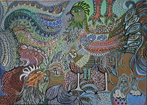 What Came First – Contemporary Folklore Hen di Nata Statzner, Pittura in vendita su Singulart