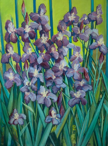 Sea of Irises - Pastel on Paper, France de Jeanne Maze, Obra en papel a la venta en Singulart