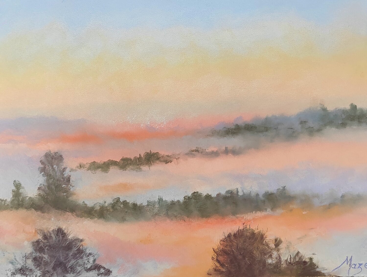 Snow on the Land - Pastel on Paper Jeanne Maze Werk auf Papier zu verkaufen