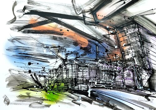 Sunset over Structure von Heinz Seidenbusch, Malerei kaufen auf Singulart