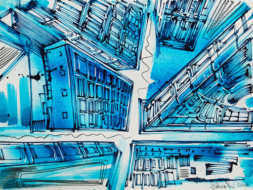 Blue Streets by Heinz Seidenbusch, 종이 for Sale on Singulart