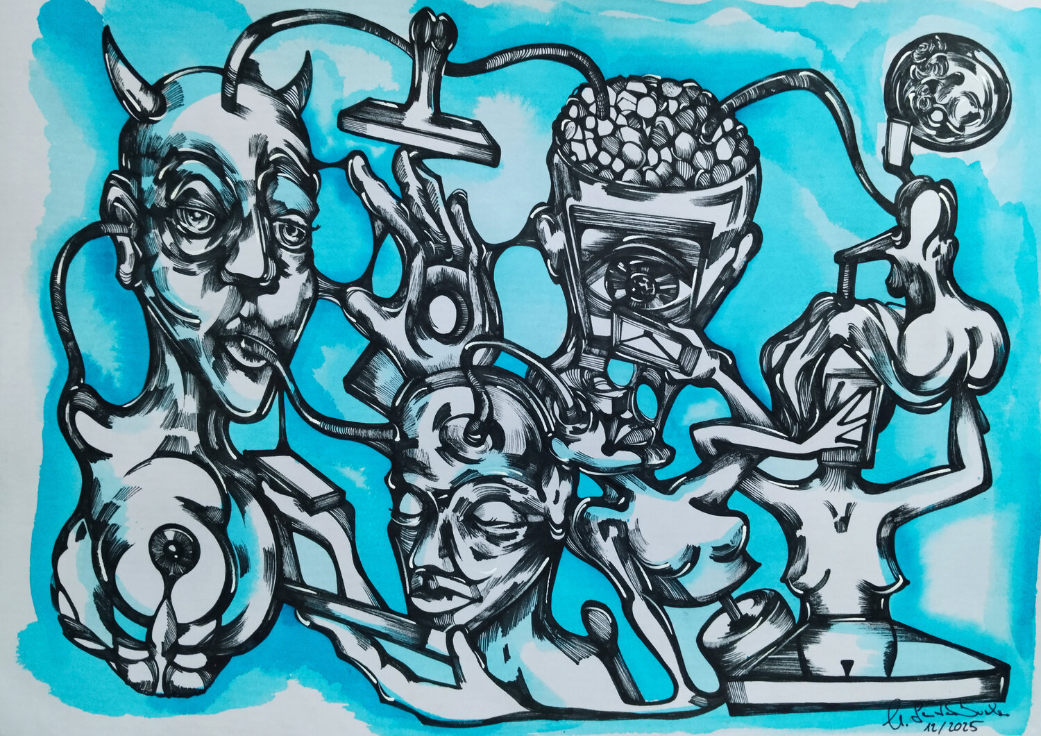 Deformation of society Heinz Seidenbusch Disegno in vendita