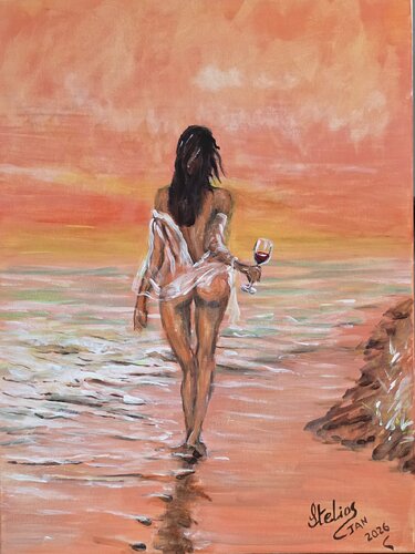 A joy of freedom with wine van Stelios Koutouvides, Schilderij te koop op Singulart