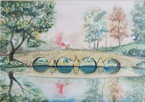 Reflections on the Ancient Bridge von Stelios Koutouvides, Malerei kaufen auf Singulart