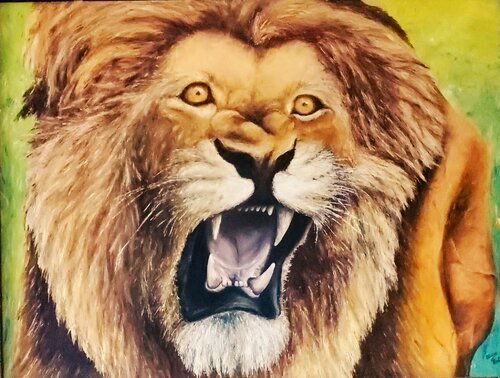 The lion's roar. van Stelios Koutouvides, Schilderij te koop op Singulart