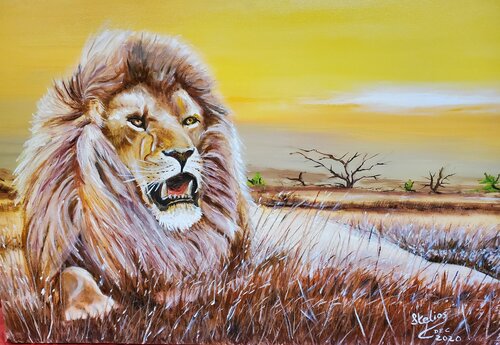 Lions territory di Stelios Koutouvides, Pittura in vendita su Singulart