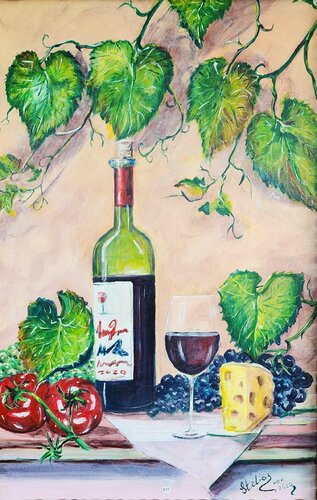 Wine by the vines di Stelios Koutouvides, Pittura in vendita su Singulart