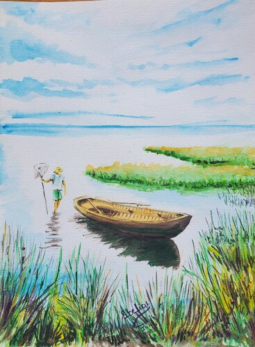 Low tide fish netting di Stelios Koutouvides, Pittura in vendita su Singulart