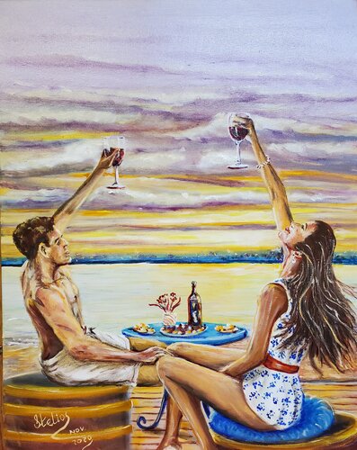 Seaside celebration di Stelios Koutouvides, Pittura in vendita su Singulart