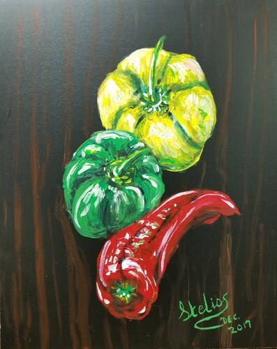 Love peppers di Stelios Koutouvides, Pittura in vendita su Singulart