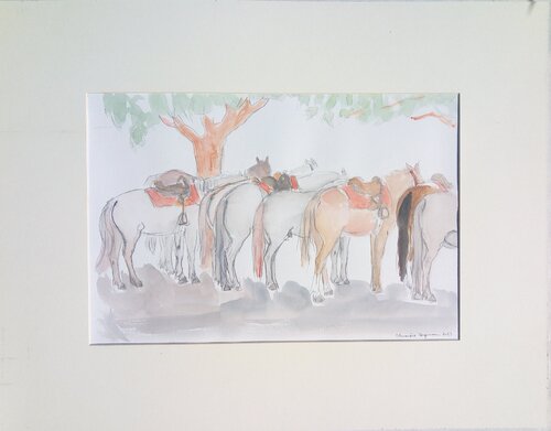 L'attente des chevaux de promenade par Alexandra Bergmans, Œuvre sur papier en vente sur Singulart