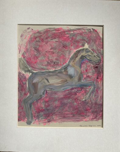 Cabriole sur fond rose by Alexandra Bergmans, Work on Paper for Sale on Singulart