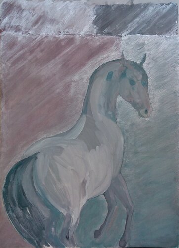 cheval bleu gris par Alexandra Bergmans, Œuvre sur papier en vente sur Singulart