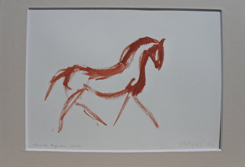 Farinelli à l'entrainement aux longues rênes par Alexandra Bergmans, Œuvre sur papier en vente sur Singulart