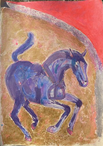 Cheval violet au galop by Alexandra Bergmans, Work on Paper for Sale on Singulart