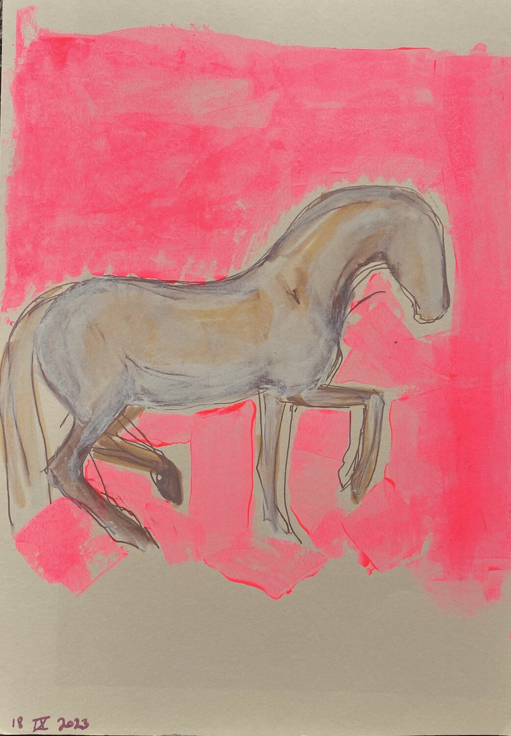 Piaffer sur fond rose Alexandra Bergmans
