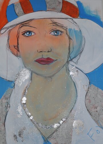 Frau mit blauem Hut par Birgit FOX, Peinture en vente sur Singulart