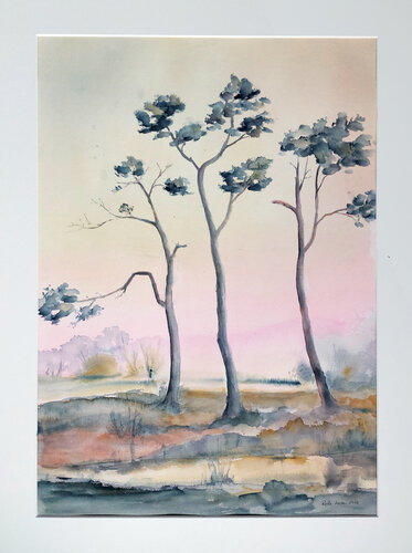 Pine trees at dawn by Ruth Jensen, 紙面作品 for Sale on Singulart