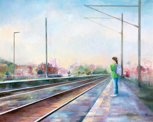 The girl in the green jacket by Ruth Jensen, 油畫 for Sale on Singulart
