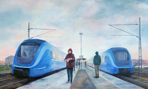 "Blue Train"  or "Where are you?" di Ruth Jensen, Pittura in vendita su Singulart