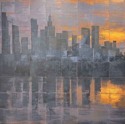 The Warsaw in sunset di Margo Kirago, Pittura in vendita su Singulart