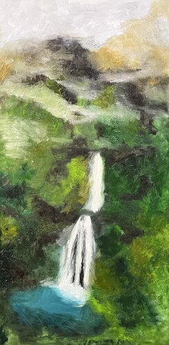 Waterfall in jungle di Margo Kirago, Pittura in vendita su Singulart