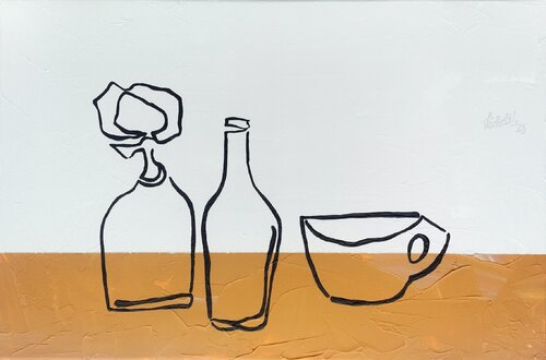 XXXI 2 - Flower vase, bottle and teacup van Uli Lächelt, Schilderij te koop op Singulart