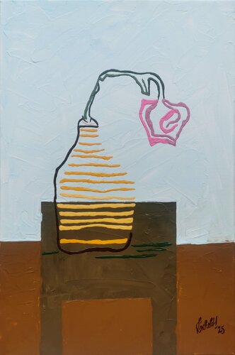 XXIX 3 - Tulip in a yellow-striped vase van Uli Lächelt, Schilderij te koop op Singulart