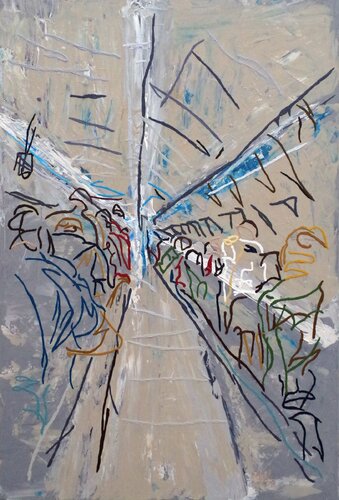 XXV 2 - Long way up. Metro Budapest van Uli Lächelt, Schilderij te koop op Singulart
