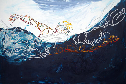 XX 71 - Swimmer in troubled sea van Uli Lächelt, Schilderij te koop op Singulart