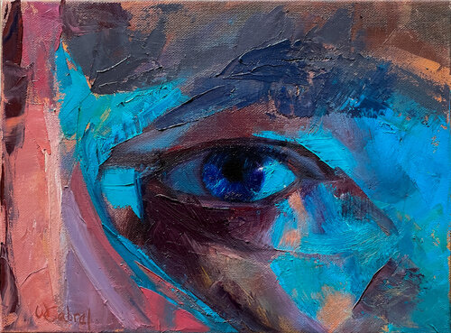 Eye Study in Teal Light by Wesley Cabral, Painting for Sale on Singulart