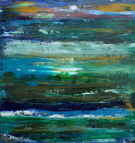 Wasserspiegelung in Grün by Anton Amort, Painting for Sale on Singulart