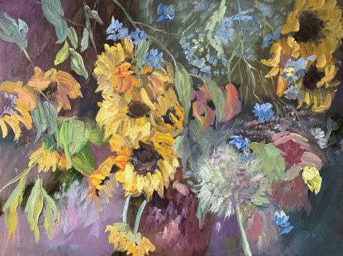 Sunflowers and Meadow Herbs van Masha Voronovskaya, Schilderij te koop op Singulart