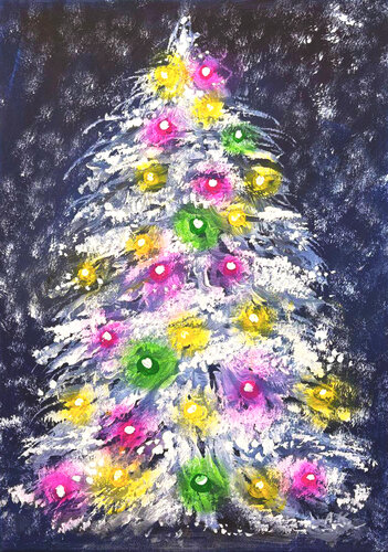 Starry Christmas Tree: Van Gogh-Inspired Magic | Magical Nocturnes #6 van Anastasia Kokler, Schilderij te koop op Singulart