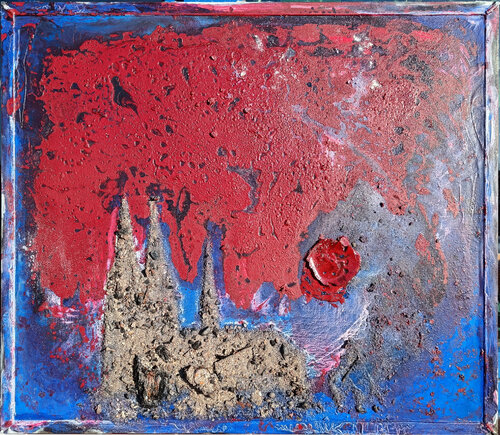 Der Dom zu Köln zu Zeiten des Weltenbrandes   opus 1390-69-79 van Matthias Hürten, Schilderij te koop op Singulart