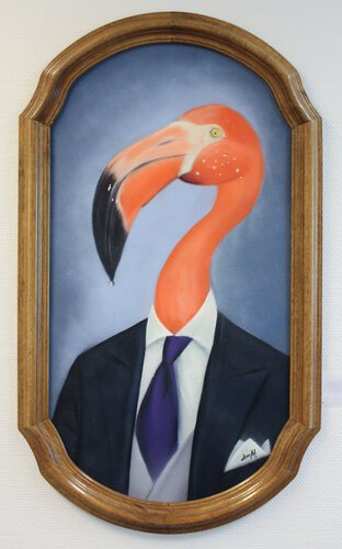 Flamingo in a suit von Lennart Lamoller, Malerei kaufen auf Singulart