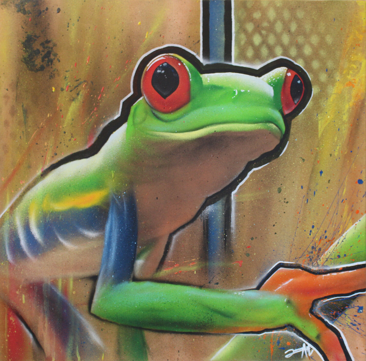 Street-Art-Frosch Lennart Lamoller Originalgemälde zu verkaufen