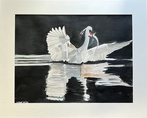 Garza pescando. de Alberto Piret, Obra en papel a la venta en Singulart