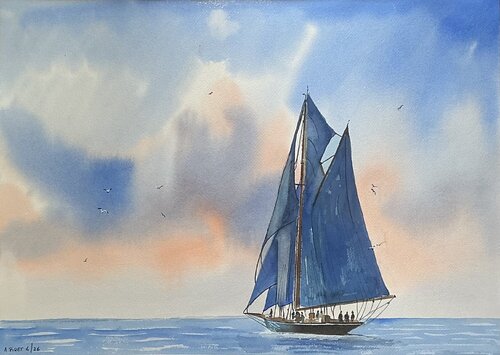 Velero en Alta mar by Alberto Piret, Work on Paper for Sale on Singulart