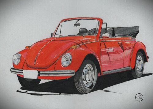 La VW coccinelle cabriolet. von Pierre Bayet, Zeichnungen kaufen auf Singulart