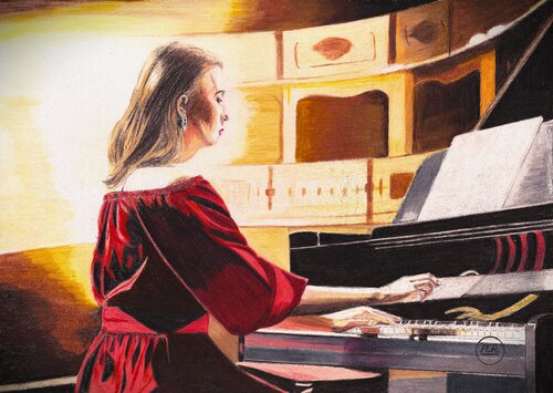 La pianiste. von Pierre Bayet, Zeichnungen kaufen auf Singulart