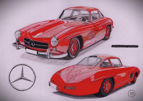 Mercedes Flügeltürer von Pierre Bayet, Zeichnungen kaufen auf Singulart