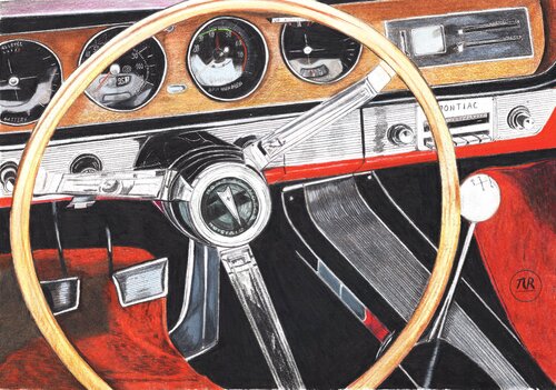 Au volant d'une Pontiac GTO. von Pierre Bayet, Zeichnungen kaufen auf Singulart