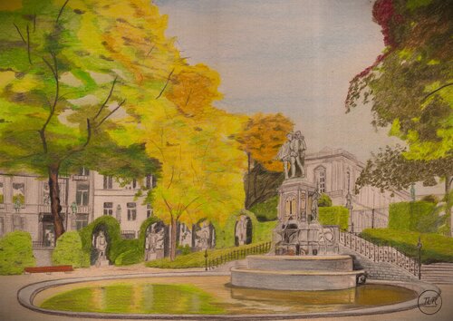 Le Petit Sablon van Pierre Bayet, Tekening te koop op Singulart