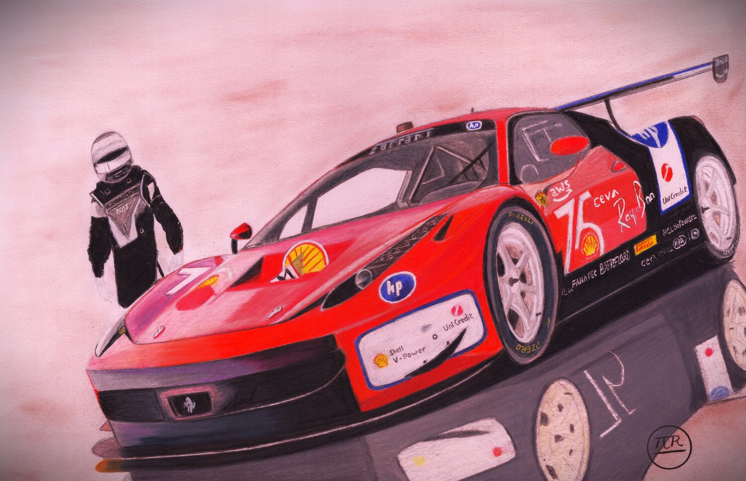 La Ferrari 488 GTE et son pilote. Pierre Bayet
