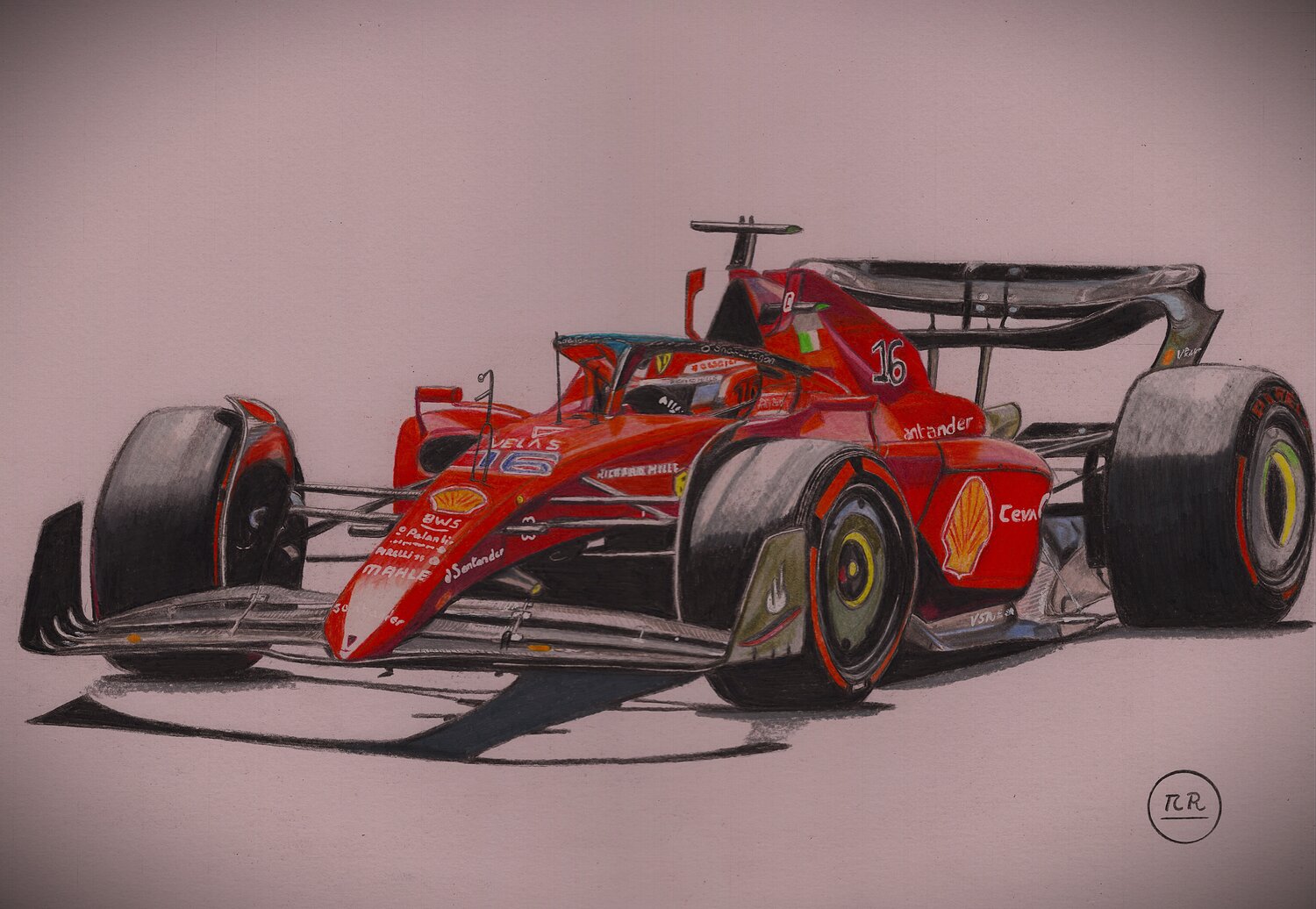 Ferrari F1-75 door Pierre Bayet (2025) : Tekening Kleurpotlood op Papier -  Singulart, image size:1500x1036