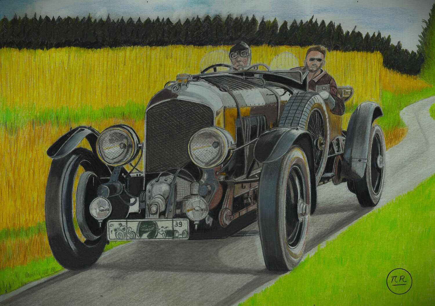 Bentley en balade champêtre Pierre Bayet Disegno in vendita